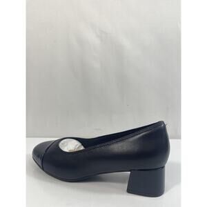 Clarks Iridessa May Shoes Womens Size 8.5W Navy Leather Cap Toe Block Heel Pumps